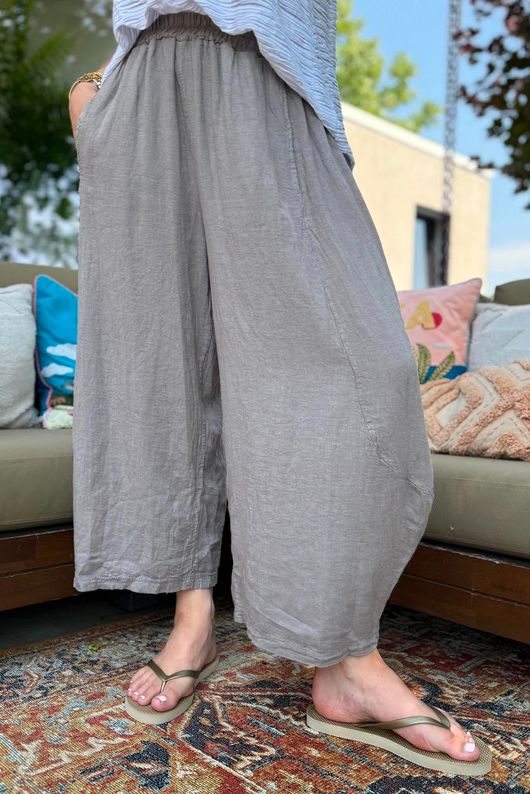 Sandbar Linen Blend Barrel Culotte Pant Mocha